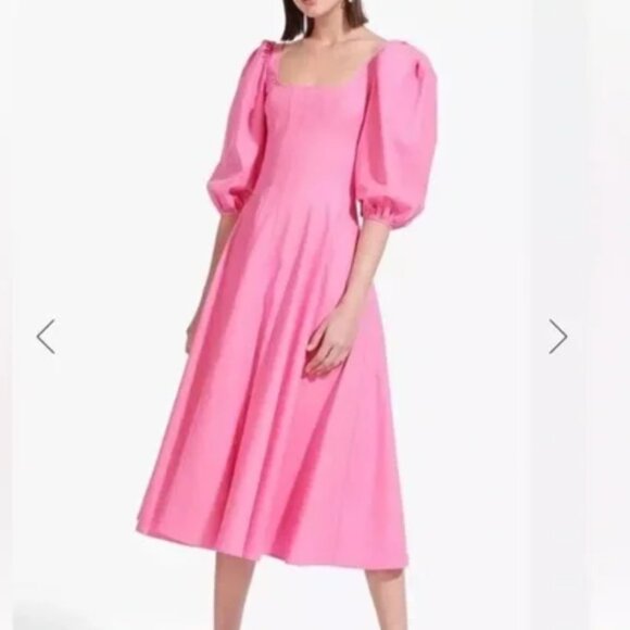 Staud Swells Midi Dress Size 2 Pink Orchid Pleated Victorian Feminine Soft - Picture 1 of 10